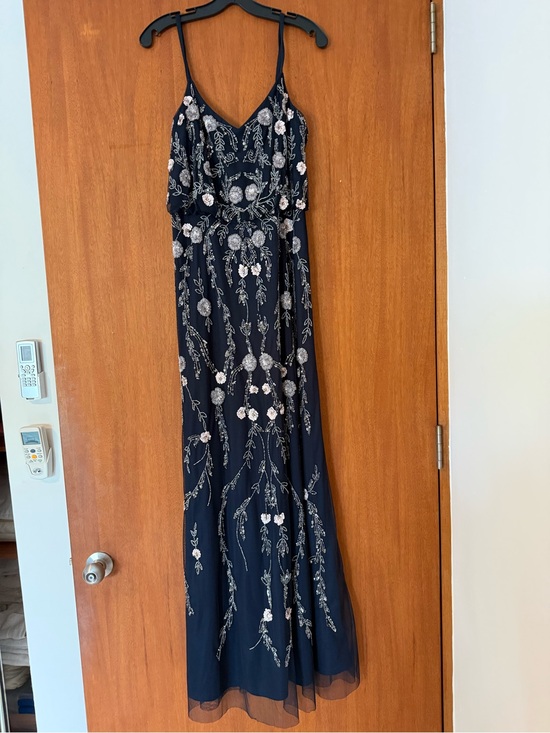 Adrianna Papell Dresses & Skirts - Adrianna Papell Navy Maxi Dress with Silver & Light Pink Floral Embroidery